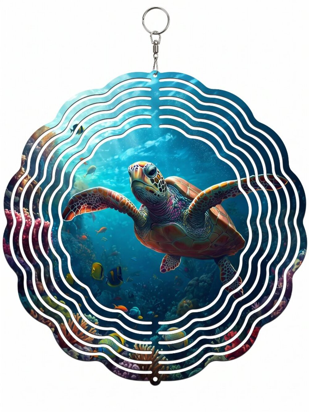 10" Sea Turtle Reef Kinetic Wind Spinner - Ocean Metal Hanging Yard Decor